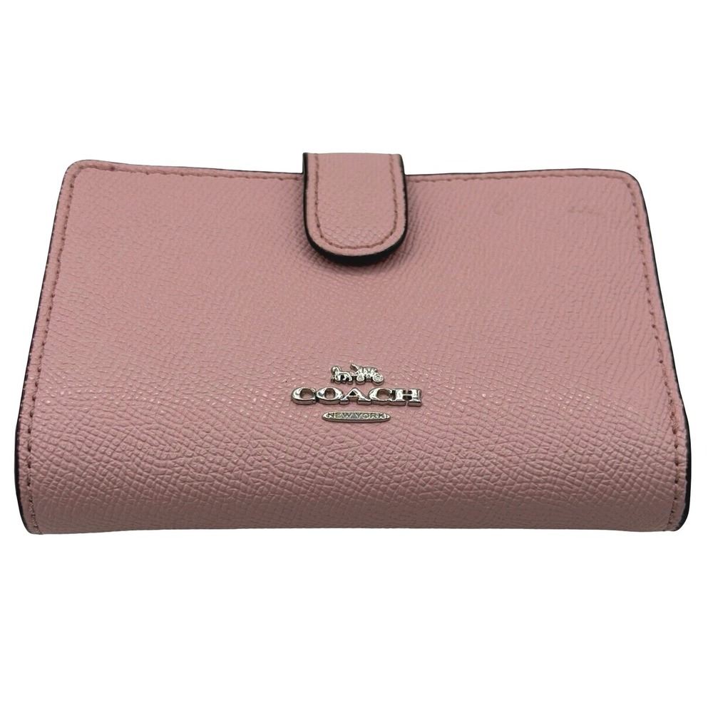 Coach Medium Corner Zip Wallet Blush Pink Crossgrain Leather Bifold Snap Tab ID